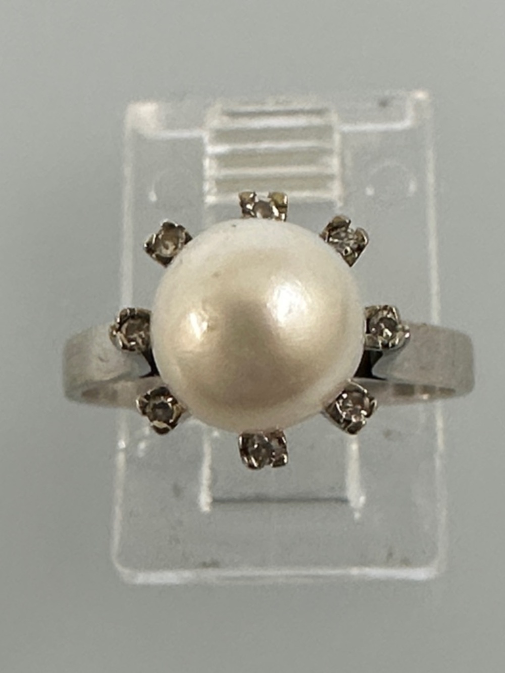 Diamonds 14k real solid white Gold Real Pearl Ring